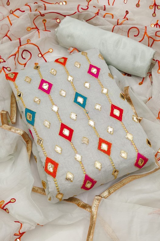 Designer Gotta Patti Sequence Work Grey Chanderi Salwar Suit 